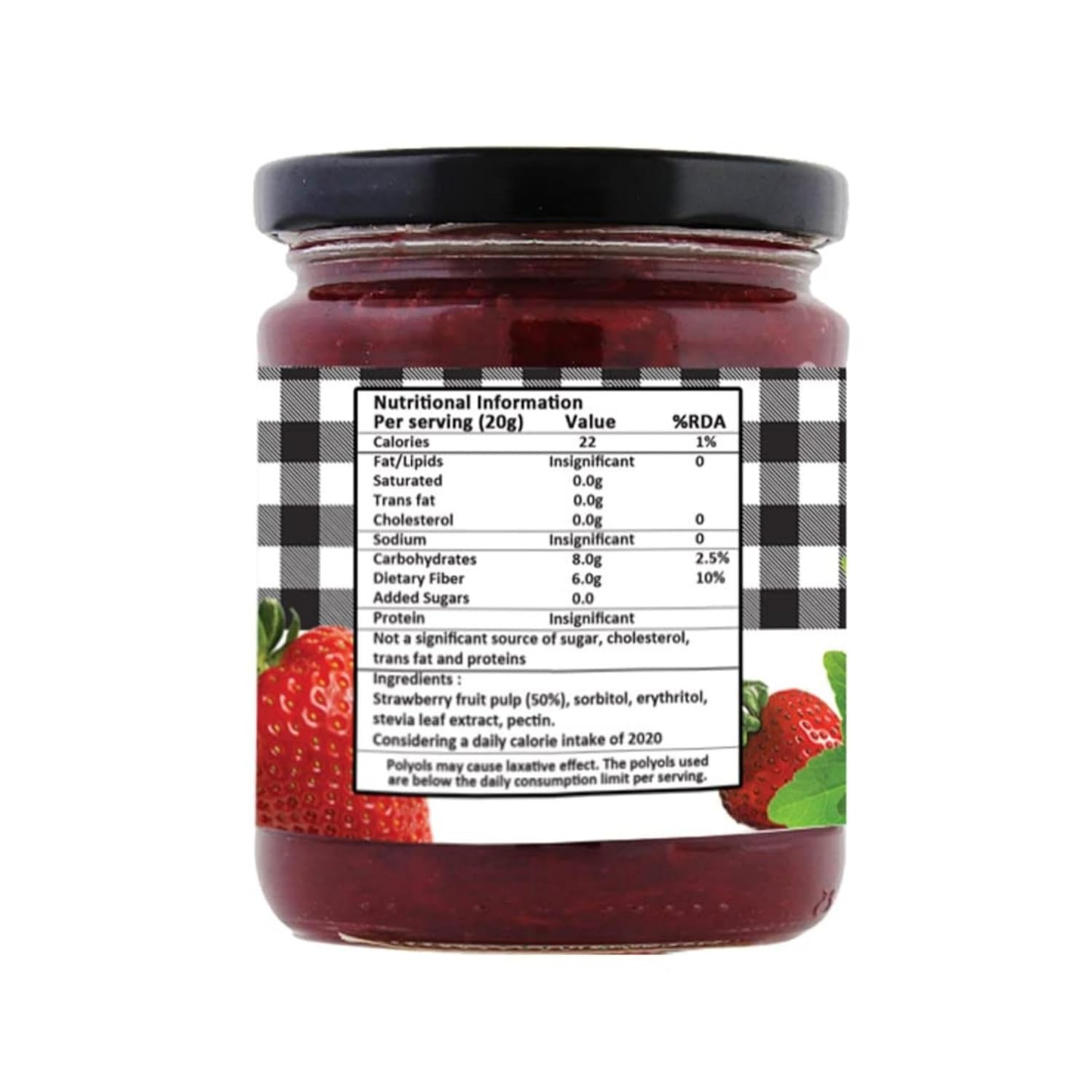 Vistevia Sugar Free Strawberry Jam, Diabetic and Keto Friendly - Sweetened Naturally with Stevia, More Than 60% Strawberries Content - Tastes Delicious - Pack Of 1 (220GM)