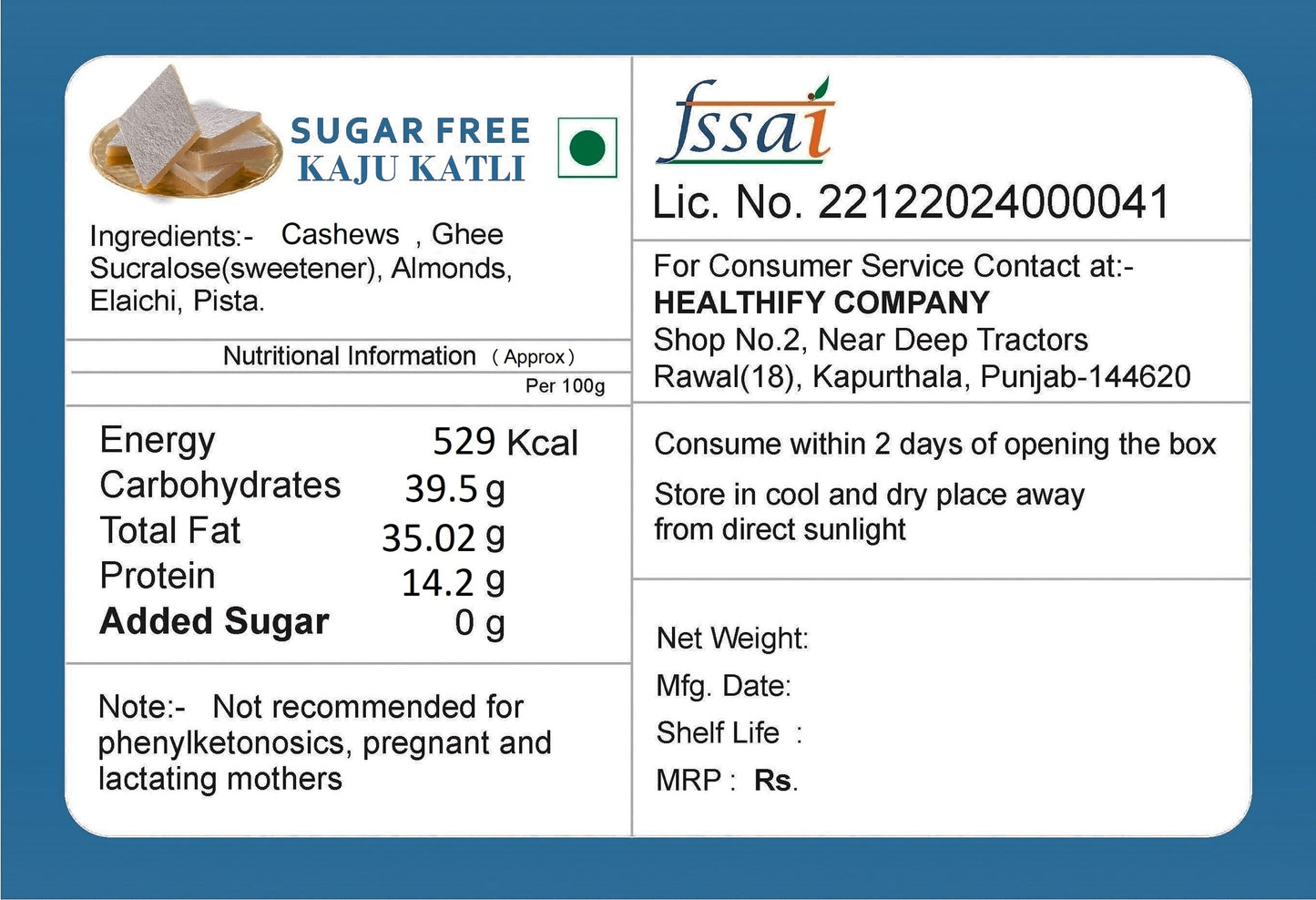 Sugar Free Kaju Katli ( 200 g )