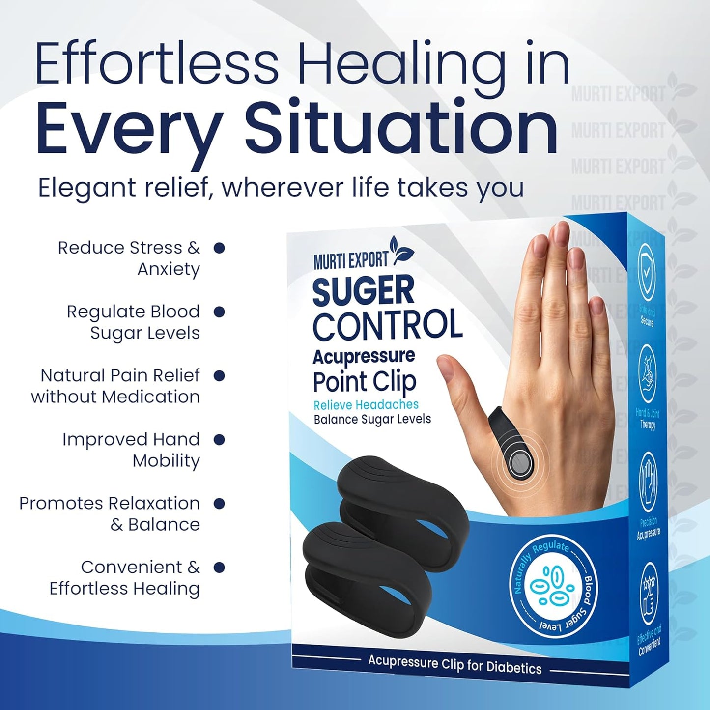 Murti Export Sugar Control LI4 Acupressure Point Clip(4 Piece) - Wearable Hand Massager for Headache,Migraine,Arthritis,and Tension Relief - Ideal for Diabetes Management|Light Weight,Multicolour