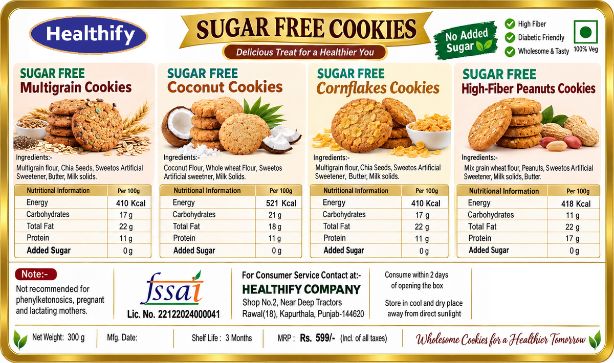 Sugar Free 4 in 1 Cookies/Biscuits trail pack |Diabetic Friendly cookies Biscuits|No Sugar Added cookies Biscuits|Zero Sugar Cookies Biscuits