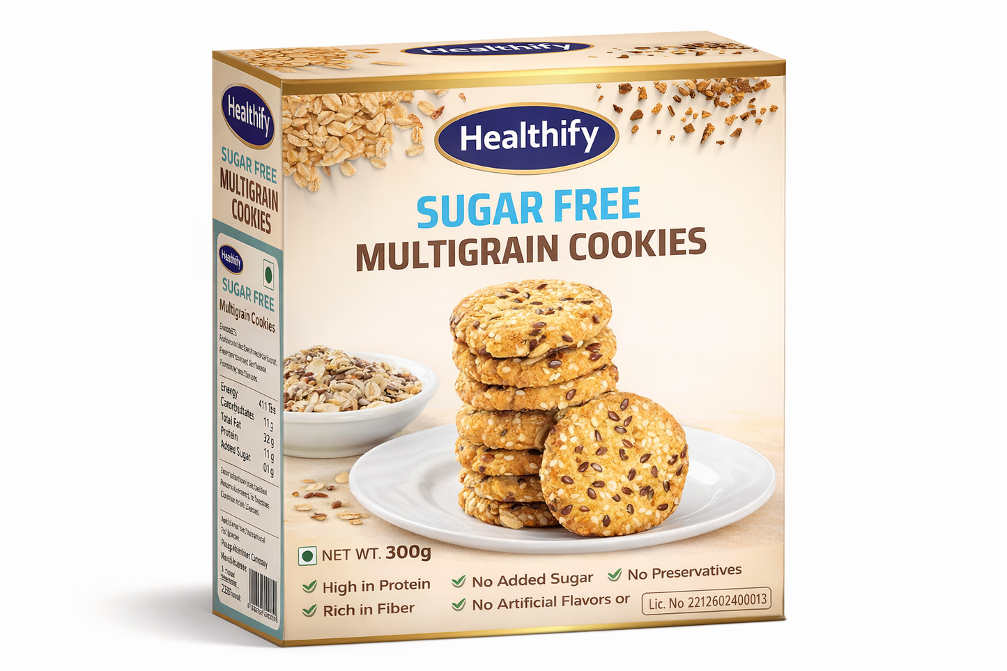 Healthify Sugar Free Multigrain Cookies Biscuits ( 300 gram ) | Diabetic  Friendly | Low GI | Digestive Healthy Biscuits | Zero Sugar Diabetic Cookies |  Baked Healthy Diabetic Snacks
